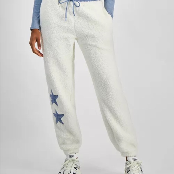 NWT Madden Girl Sherpa Fleece Denim Star Jogger Pants - Picture 5 of 5